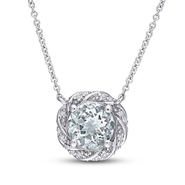 Aquamarine & Diamond Necklace 1/8 ct tw Round-Cut 10K White Gold 17&quot;