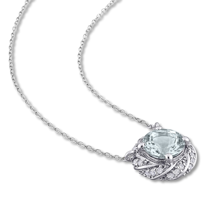 Main Image 3 of Aquamarine & Diamond Necklace 1/8 ct tw Round-Cut 10K White Gold 17&quot;