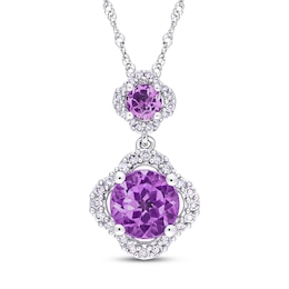 Amethyst & Diamond Necklace 1/5 ct tw Round-Cut 14K White Gold 17&quot;