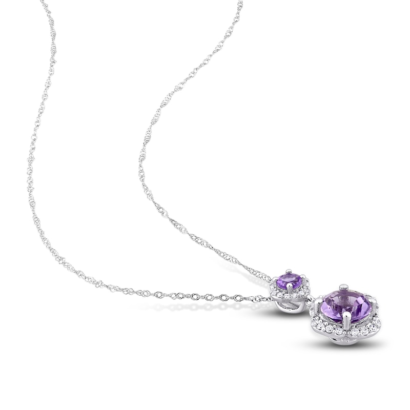 Main Image 3 of Amethyst & Diamond Necklace 1/5 ct tw Round-Cut 14K White Gold 17&quot;