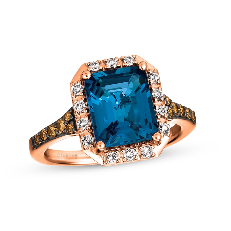 Main Image 1 of Le Vian  Blue Topaz & Diamond Ring 3/8 ct tw Diamonds 14K Strawberry Gold