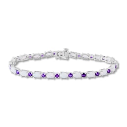 Lab-Created Opal & Amethyst Bracelet Sterling Silver 7.25&quot;