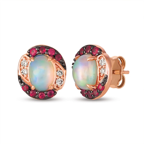Le Vian Opal & Ruby Earrings 1/15 ct tw Diamonds 14K Strawberry Gold
