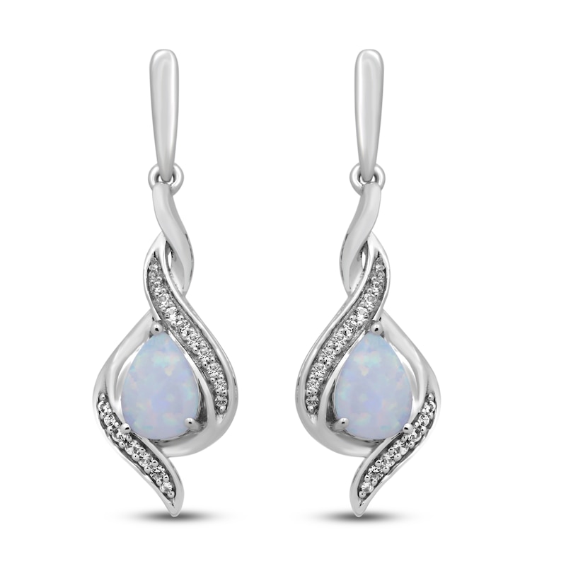 Main Image 2 of Lab-Created Opal & White Lab-Created Sapphire Drop Earrings Sterling Silver