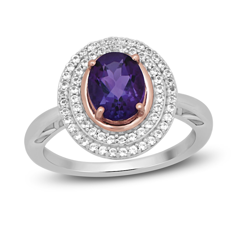 Amethyst & White Lab-Created Sapphire Ring Sterling Silver & 10K Rose ...