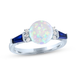 Lab-Created Opal, White & Blue Lab-Created Sapphire Ring Sterling Silver