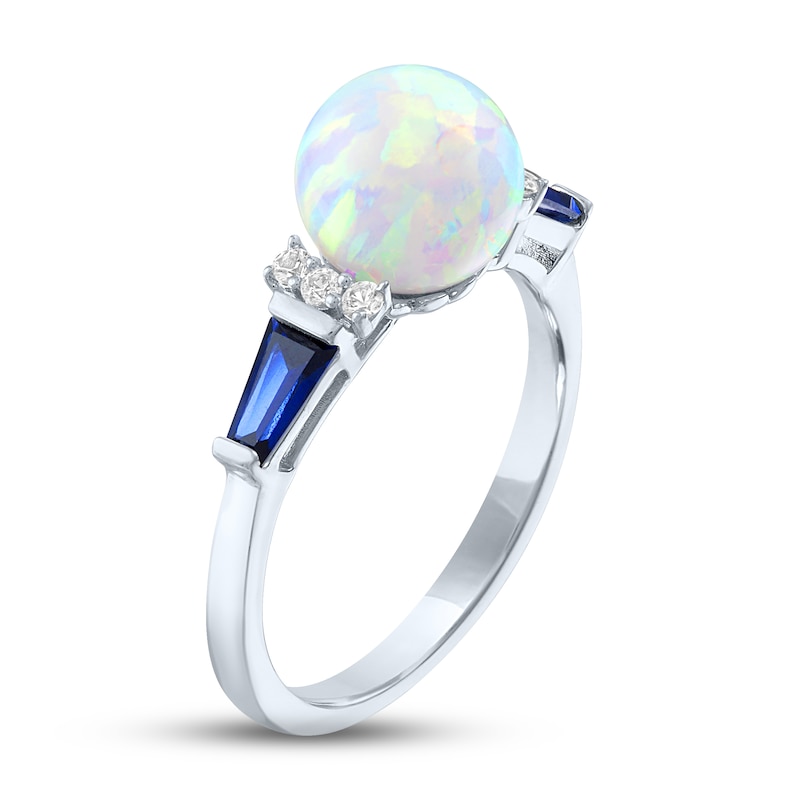 Lab-Created Opal, White & Blue Lab-Created Sapphire Ring Sterling Silver