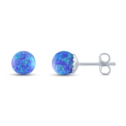 Purple Lab-Created Opal Sphere Earrings Sterling Silver