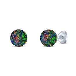 Black Lab-Created Opal Sphere Earrings Sterling Silver