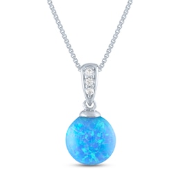 Blue Lab-Created Opal & White Lab-Created Sapphire Necklace Sterling Silver 18&quot;