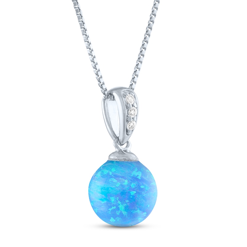 Main Image 2 of Blue Lab-Created Opal & White Lab-Created Sapphire Necklace Sterling Silver 18&quot;