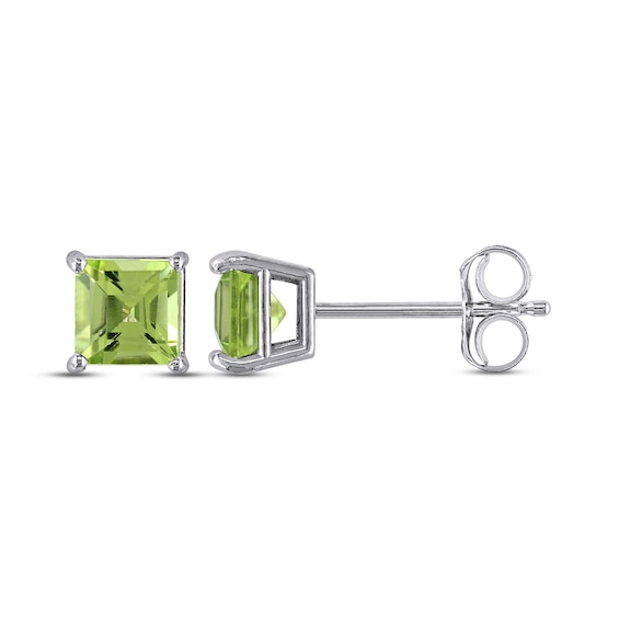 Peridot Stud Earrings 14K White Gold