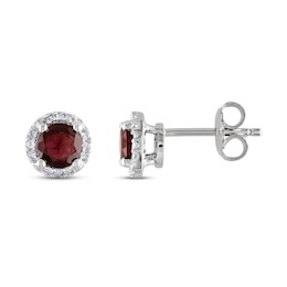 Garnet & Diamond Earrings 1/15 ct tw Round-cut Sterling Silver