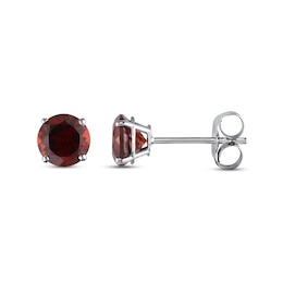 Garnet Stud Earrings 14K White Gold