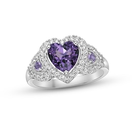 Amethyst & White Lab-Created Sapphire Heart Ring Sterling Silver