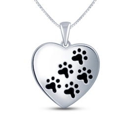 Black Onyx Paw Print Heart Necklace Sterling Silver 18&quot;