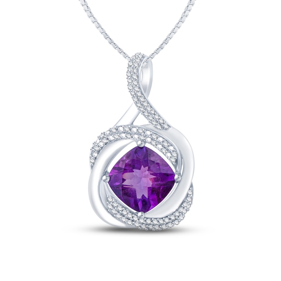 Amethyst & Diamond Necklace 1/6 ct tw Round-cut Sterling Silver 18"