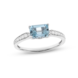 Aquamarine & Diamond Ring 1/8 ct tw Round-cut 10K White Gold