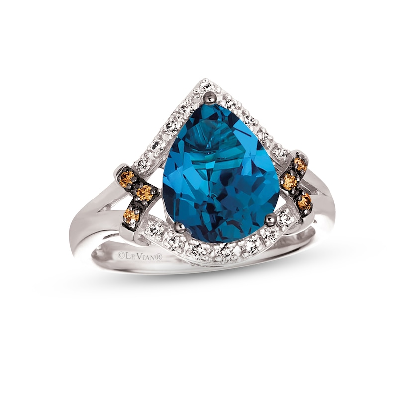 Main Image 1 of Le Vian Blue Topaz Ring 1/5 ct tw Diamonds 14K Vanilla Gold