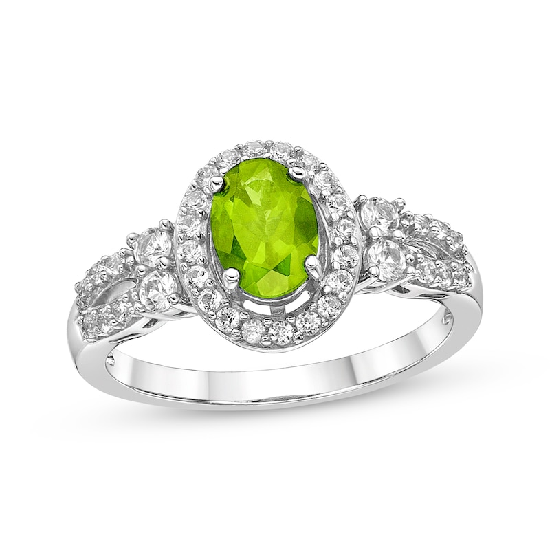Oval-Cut Peridot & White Lab-Created Sapphire Halo Ring Sterling Silver ...
