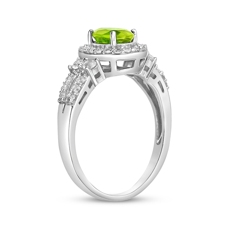 Oval-Cut Peridot & White Lab-Created Sapphire Halo Ring Sterling Silver ...