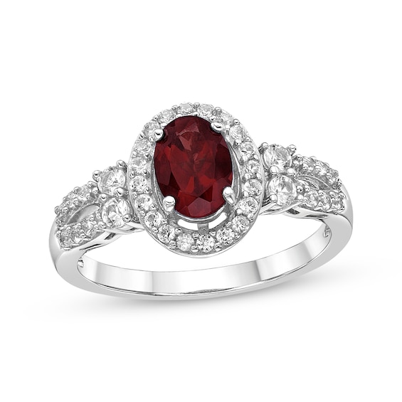 Oval-Cut Garnet & White Lab-Created Sapphire Ring Sterling Silver