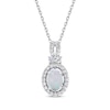 Thumbnail Image 0 of Oval-Cut Lab-Created Opal & White Lab-Created Sapphire Halo Necklace Sterling Silver 18"