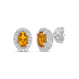 Oval-Cut Citrine & White Lab-Created Sapphire Halo Stud Earrings Sterling Silver