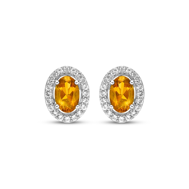 Main Image 2 of Oval-Cut Citrine & White Lab-Created Sapphire Halo Stud Earrings Sterling Silver