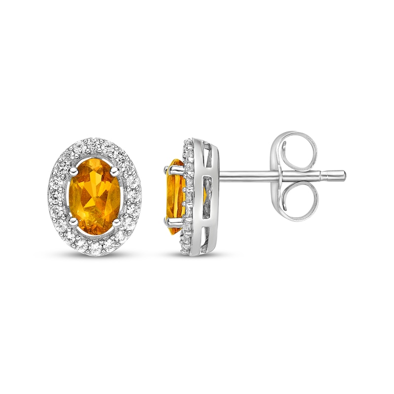 Main Image 3 of Oval-Cut Citrine & White Lab-Created Sapphire Halo Stud Earrings Sterling Silver