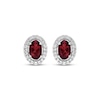 Thumbnail Image 2 of Oval-Cut Garnet & White Lab-Created Sapphire Halo Stud Earrings Sterling Silver