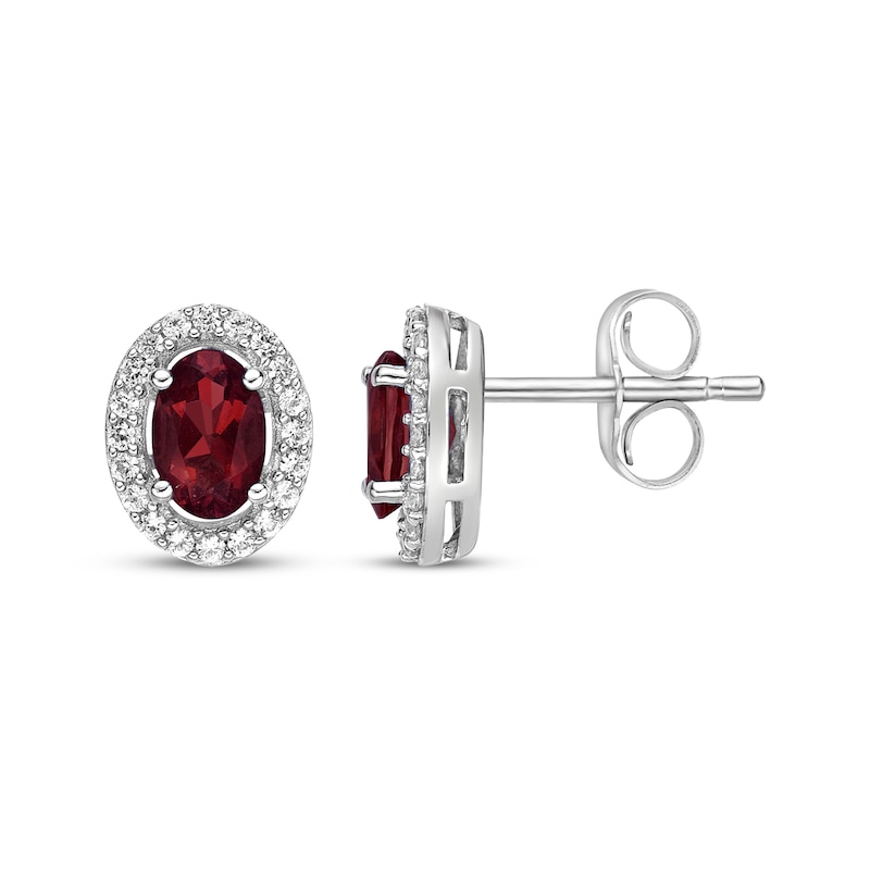 Main Image 3 of Oval-Cut Garnet & White Lab-Created Sapphire Halo Stud Earrings Sterling Silver