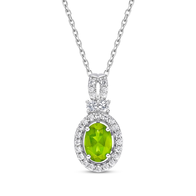 Main Image 1 of Oval-Cut Peridot & White Lab-Created Sapphire Halo Necklace Sterling Silver 18&quot;