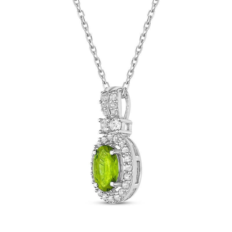 Main Image 2 of Oval-Cut Peridot & White Lab-Created Sapphire Halo Necklace Sterling Silver 18&quot;