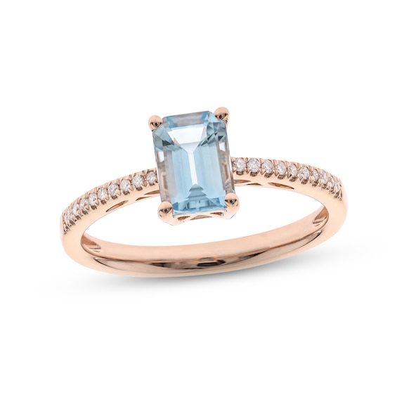 Aquamarine & Diamond Ring 1/15 ct tw Round-cut 10K Rose Gold