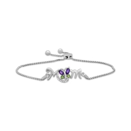 Amethyst, Peridot & White Lab-Created Sapphire &quot;Mom&quot; Bolo Bracelet Sterling Silver 9.5&quot;