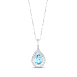 Pear-Shaped Swiss Blue Topaz & White Lab-Created Sapphire Necklace Sterling Silver 18&quot;