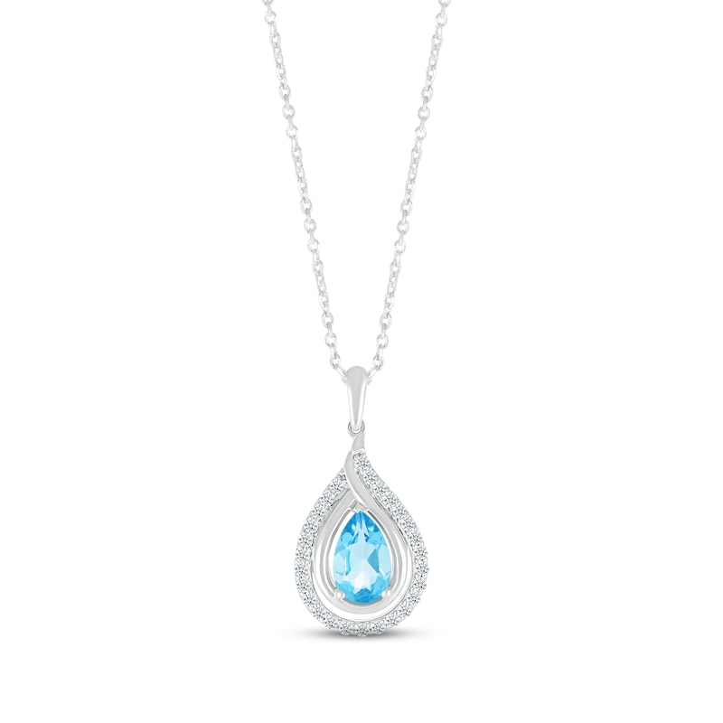 Main Image 1 of Pear-Shaped Swiss Blue Topaz & White Lab-Created Sapphire Necklace Sterling Silver 18&quot;