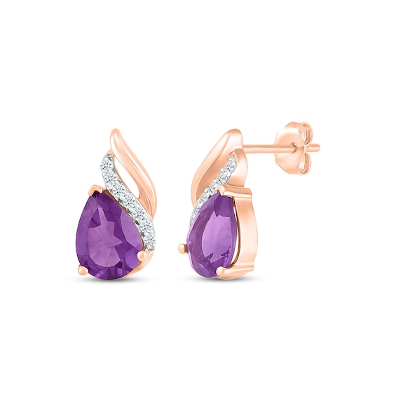 Amethyst & Diamond Earrings 1/15 ct tw Round-cut 10K Rose Gold