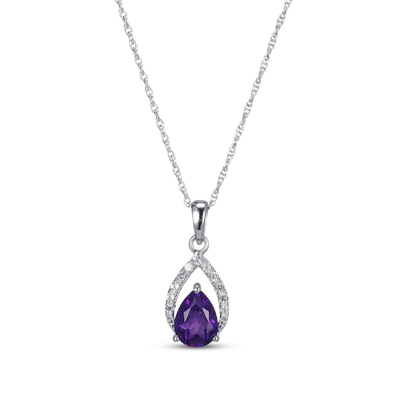 Pear-Shaped Amethyst & White Lab-Created Sapphire Necklace Sterling Silver 18"