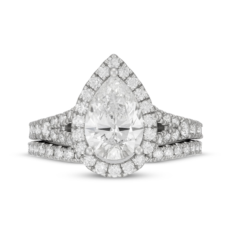 Main Image 3 of Neil Lane Artistry Pear-Shaped Lab-Grown Diamond Halo Bridal Set 3-1/4 ct tw 14K White Gold