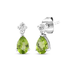 Pear-Shaped Peridot & White Lab-Created Sapphire Dangle Earrings Sterling Silver