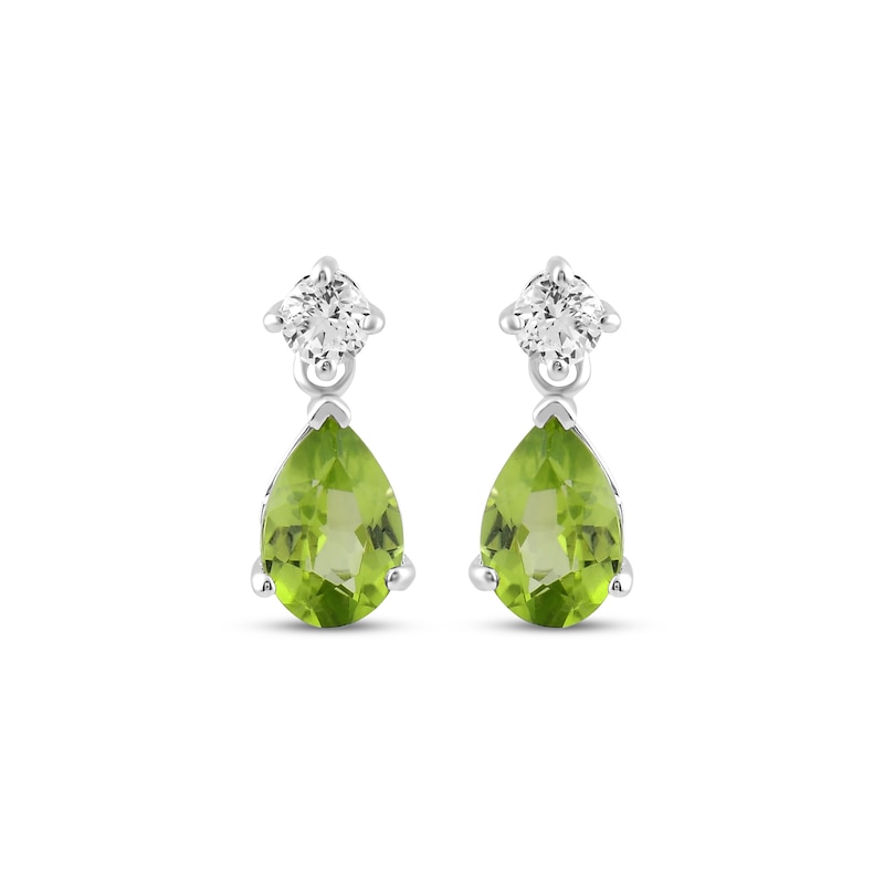 Main Image 2 of Pear-Shaped Peridot & White Lab-Created Sapphire Dangle Earrings Sterling Silver