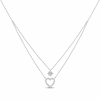 Thumbnail Image 1 of White Round-Cut Lab-Created Sapphire Solitaire & Heart Layered Necklace Sterling Silver 18&quot;