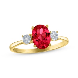 Oval-Cut Lab-Created Ruby & Diamond Ring 10K Yellow Gold