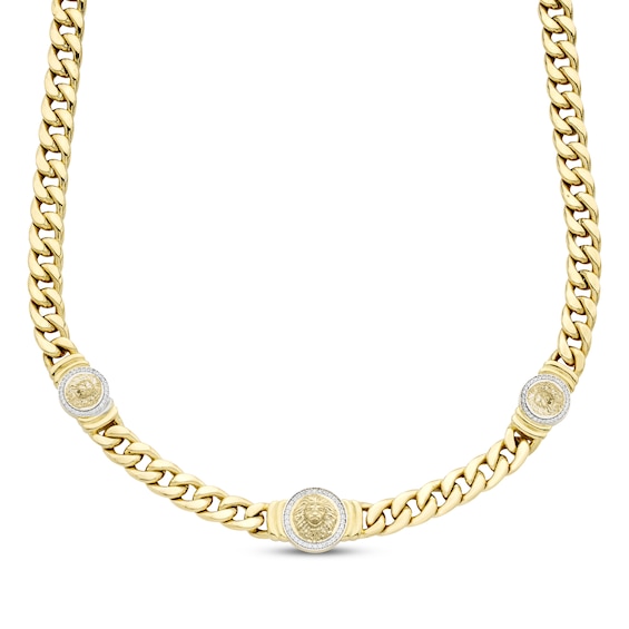 Men's Diamond Lion Cuban Chain Necklace 1/3 ct tw 10K Yellow Gold 20"