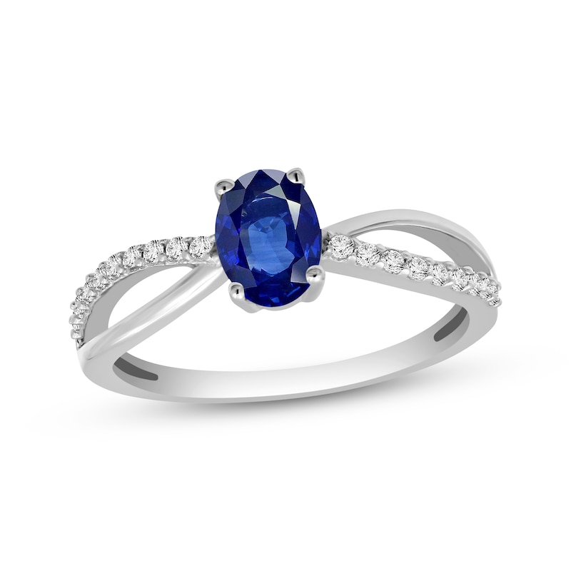 Oval-Cut Blue Lab-Created Sapphire & White Topaz Ring Sterling Silver