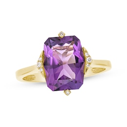 Cushion-Cut Amethyst & Diamond Ring 1/20 ct tw 10K Yellow Gold