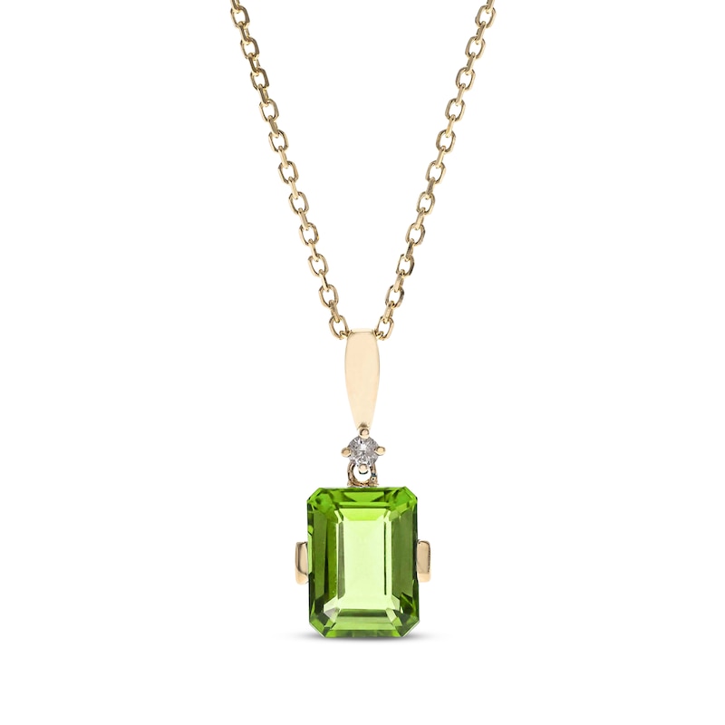 Emerald-Cut Peridot & Diamond Necklace 10K Yellow Gold 18”