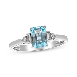 Emerald-Cut Aquamarine & Diamond Ring 1/8 ct tw 14K White Gold